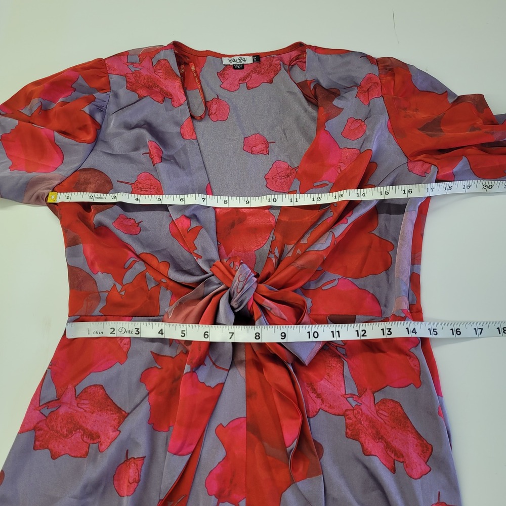 Chi Chi London Dress Women's US 8 Floral Tie Front Mini Day Dress Red UK 12 - Picture 8 of 12